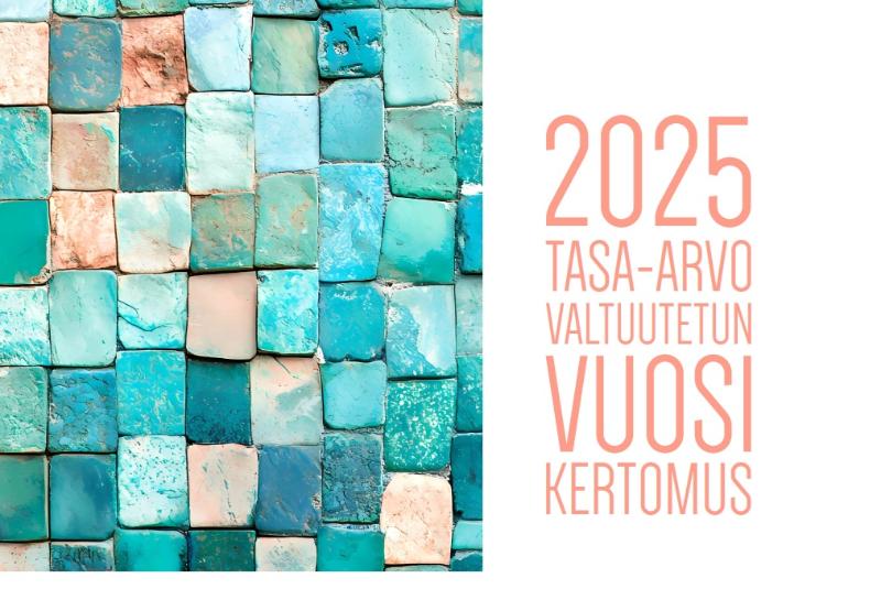Kuvassa on tasa-arvovaltuutetun vuosikertomuksen 2025 kansi, jossa on turkoosin ja persikansävyinen kivetys.