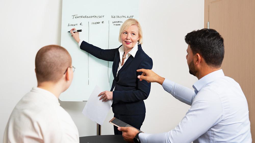 A three-person working group prepares an equality plan for the wall board.