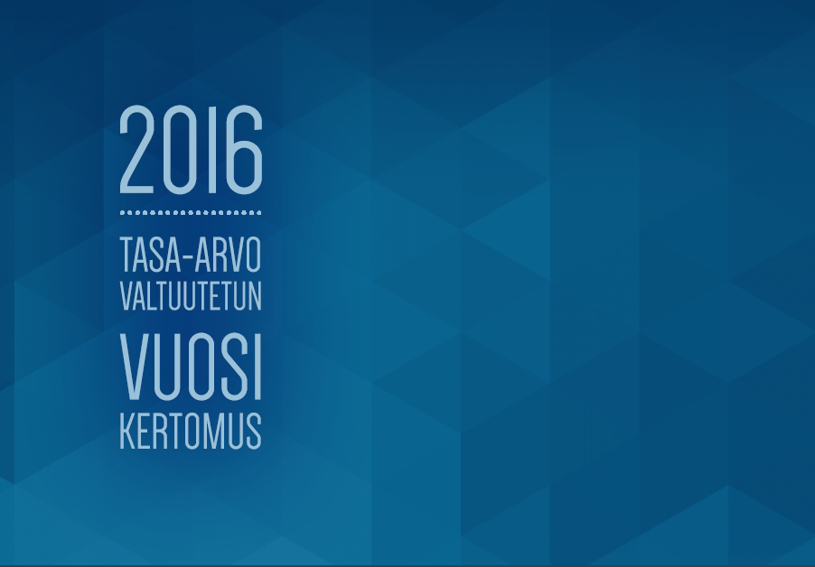 Tasa-arvovaltuutetun vuoden 2016 vuosikertomuksen kansikuva.