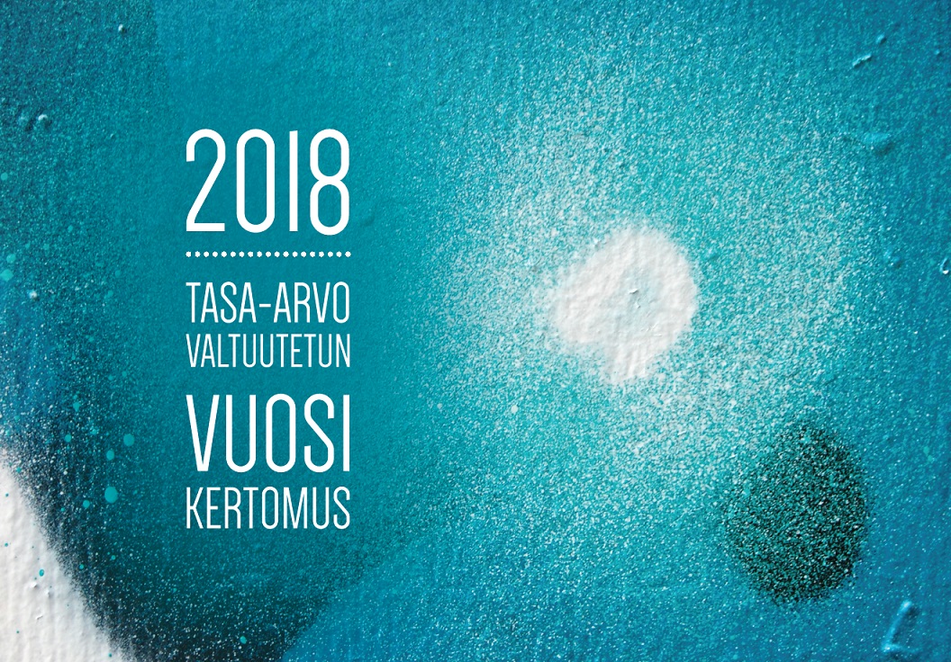 Tasa-arvovaltuutetun vuoden 2018 vuosikertomuksen kansikuva..